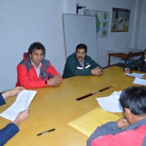 Autoridades de la Mancomunidad Río Yanamayo, Dirección Regional de Educación de Ancash, Instituto Superior tecnológico de San Nicolás, Agrirural y especialistas del instituto de Montaña en acuerdos finales para la firma del convenio