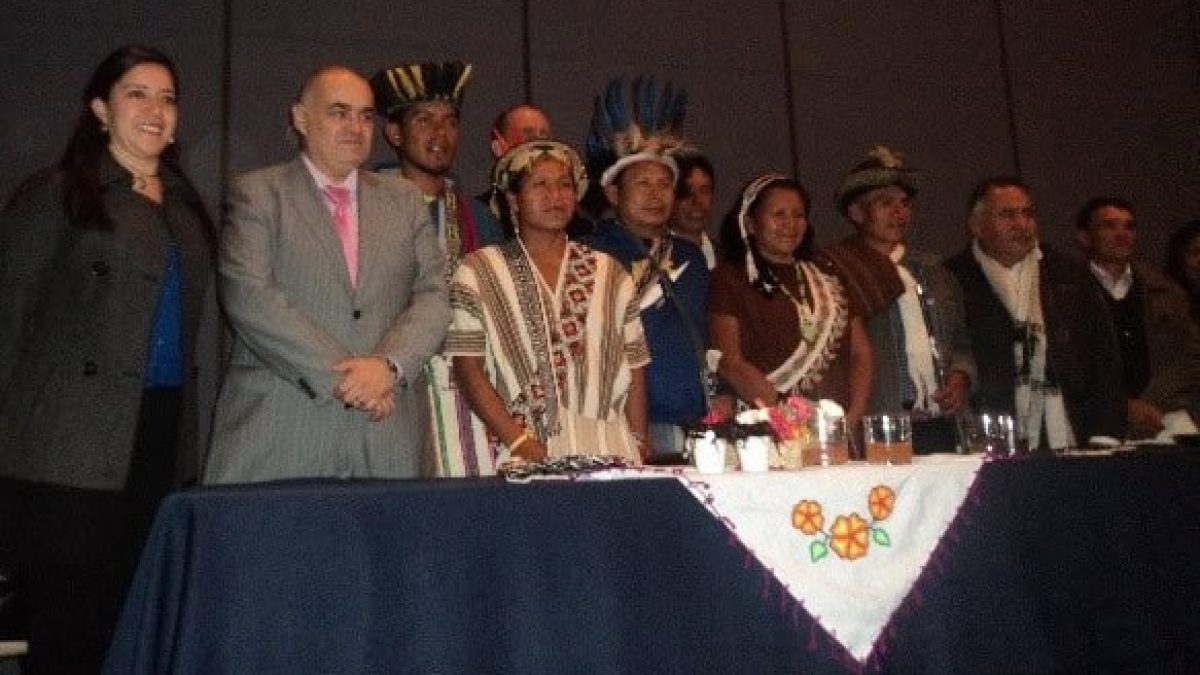 Los lideres de la Comunidad Cordillera Blanca participando de la presentación del Libro Lecciones de la Tierra